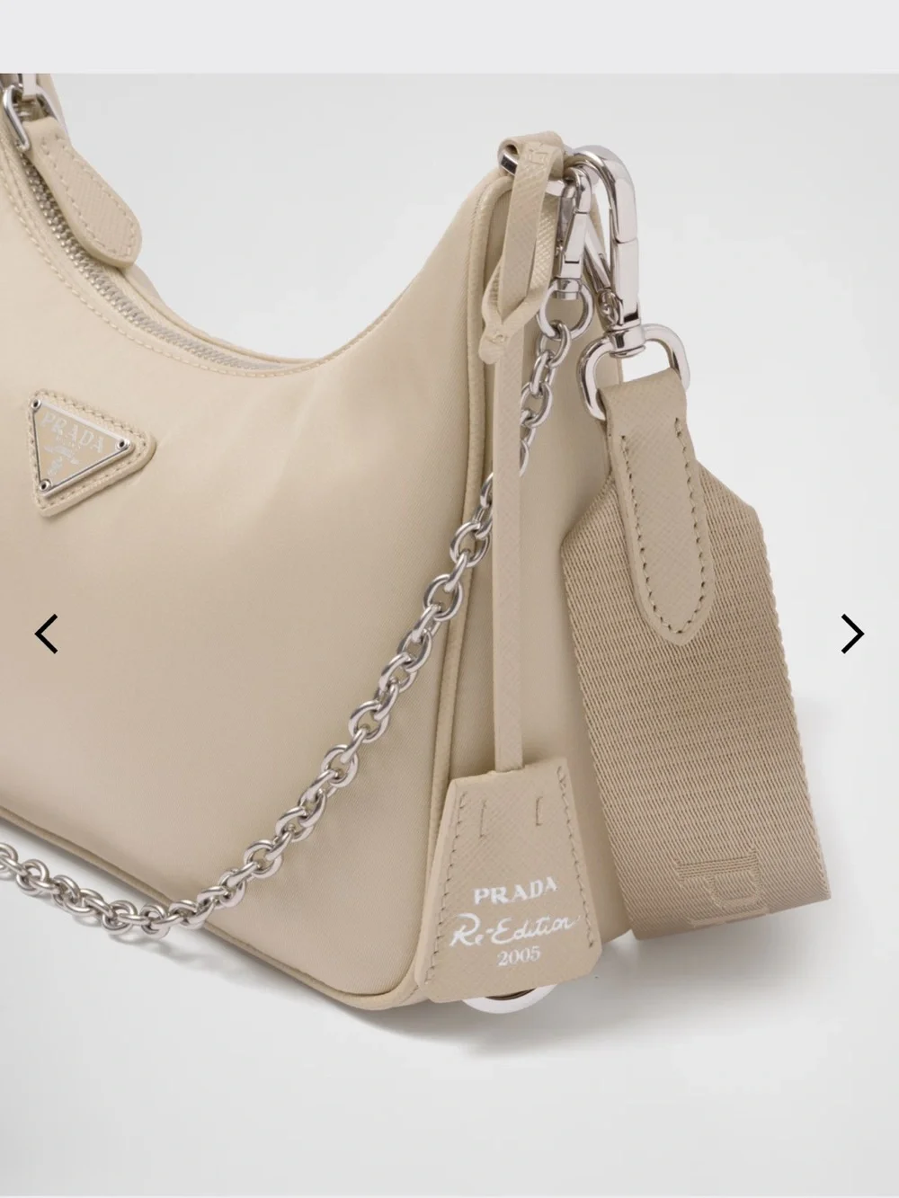 Prada Beige Nylon Shoulder Bag with Removable Pouch and Chain Detail